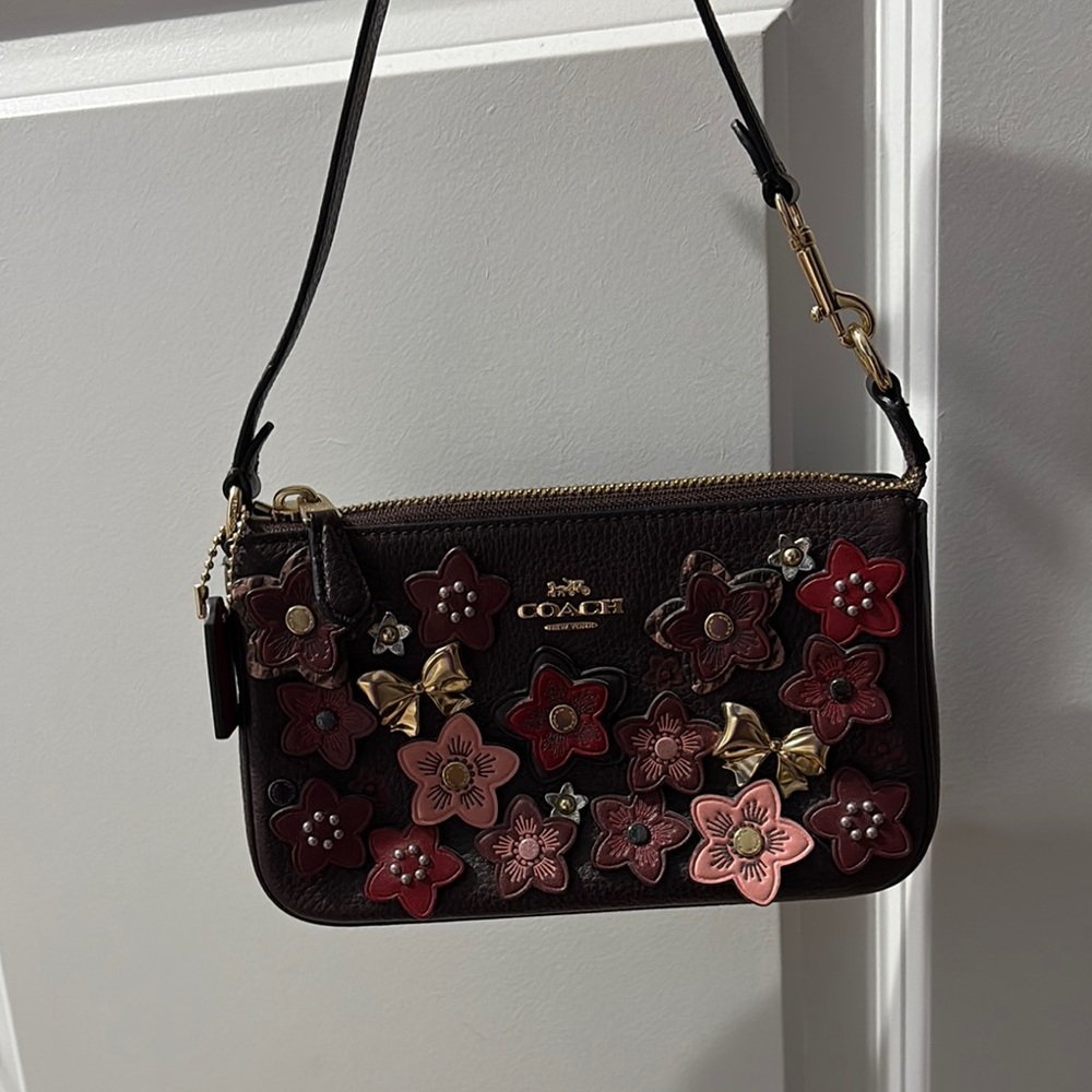 Coach Floral Appliqué Brown Crossbody Bag